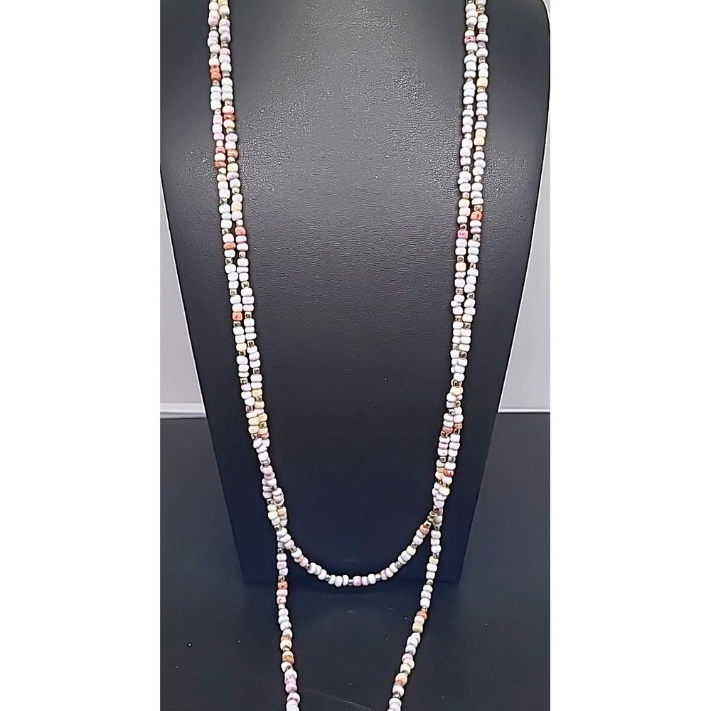 Vintage Necklace Seed Bead Flapper Beggar Beads Long Multicolor 58 Inch Strand